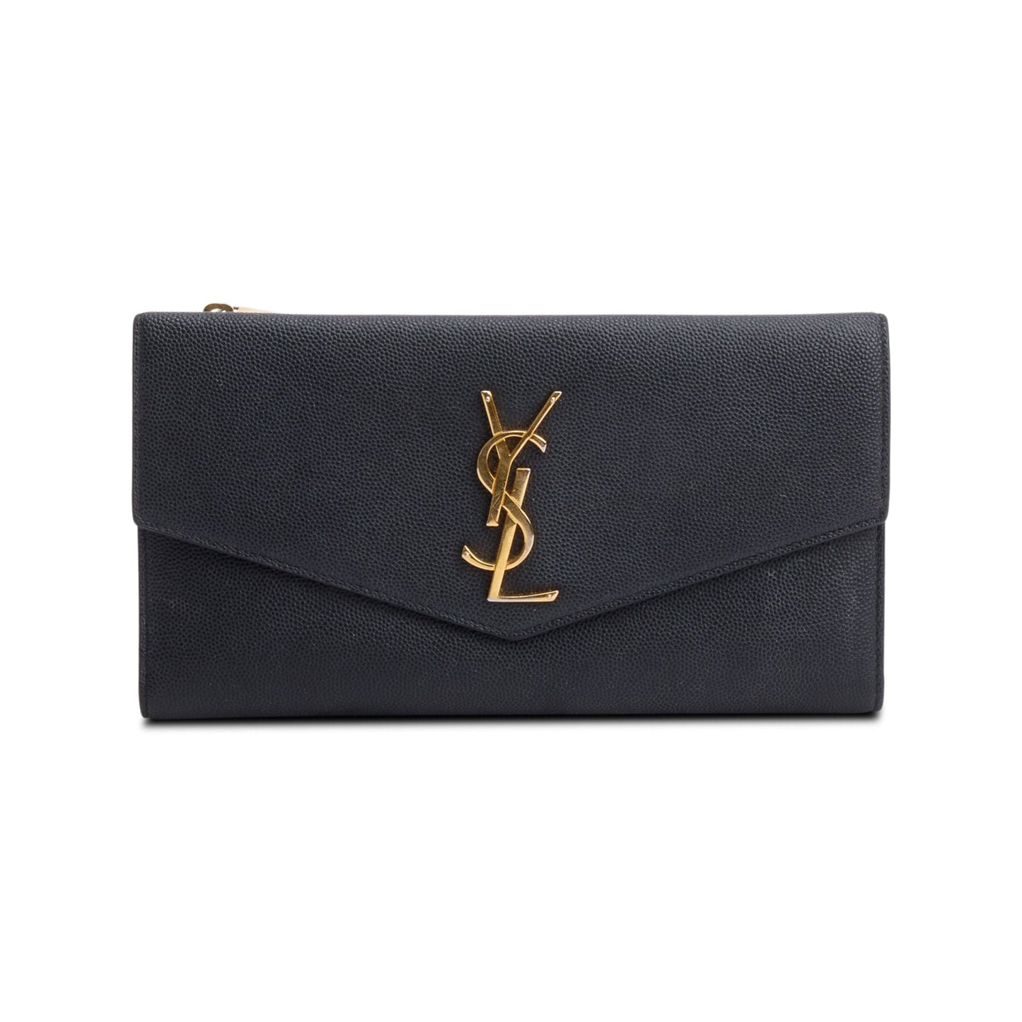 Saint Laurent Black Grain De Poudre Leather Large Flap Uptown Wallet Clutch