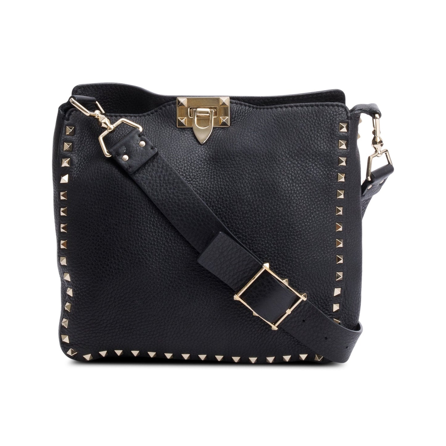 Valentino Black Calfskin Leather Small Rockstud Messenger Bag