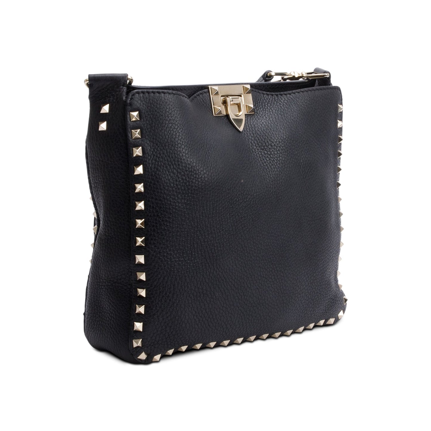 Valentino Black Calfskin Leather Small Rockstud Messenger Bag