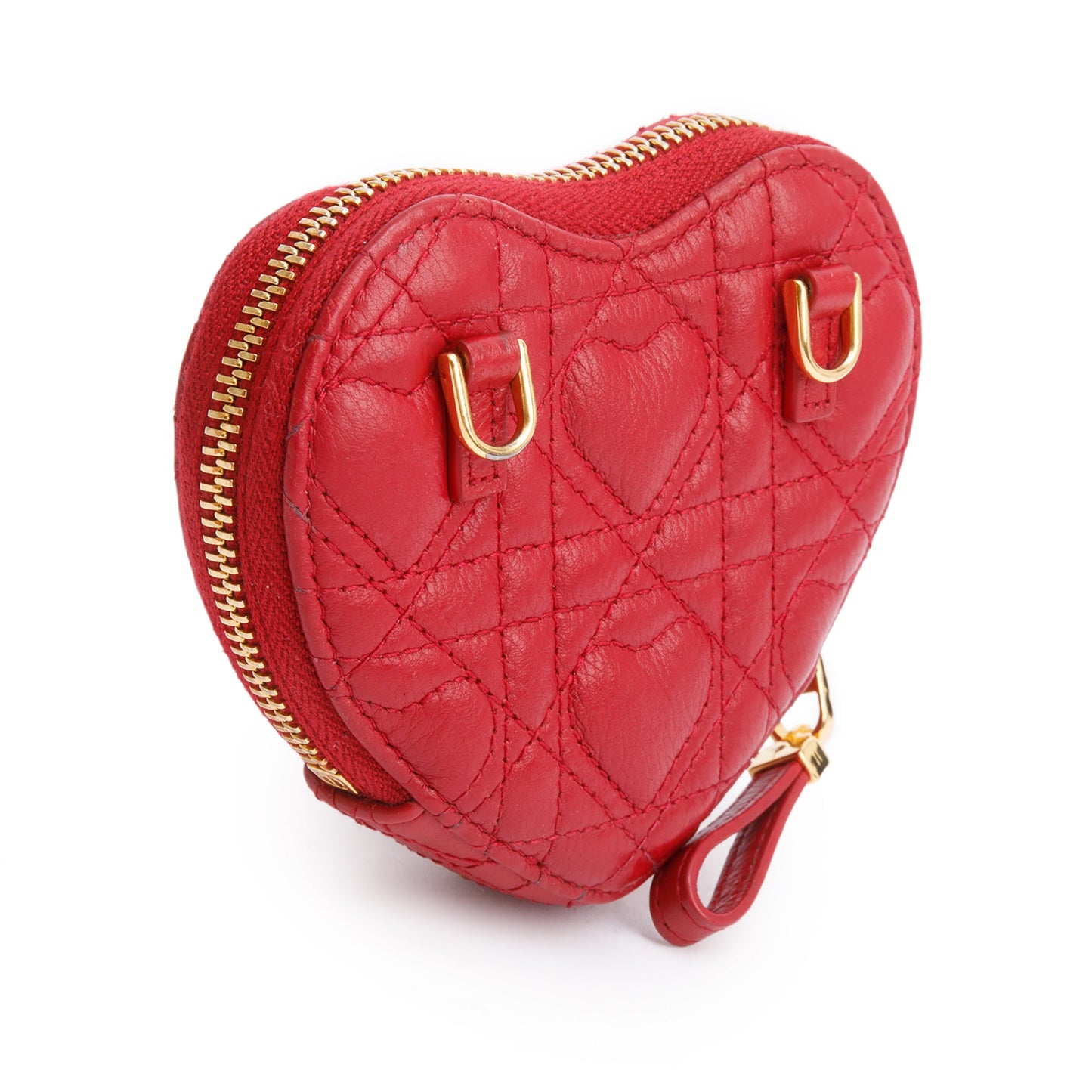 Christian Dior 2023 Red Cannage Calfskin Leather Dioramour Caro Heart Chain Pouch