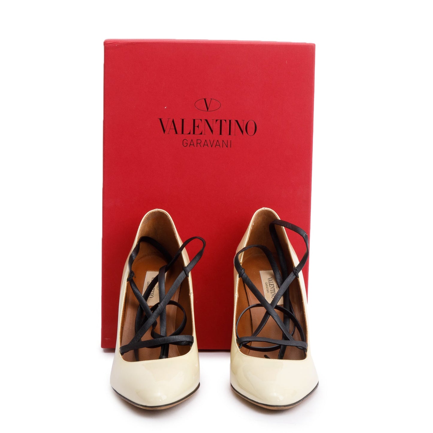 Valentino Neutral Patent Leather Bianca Lace Up Pumps, Size 37