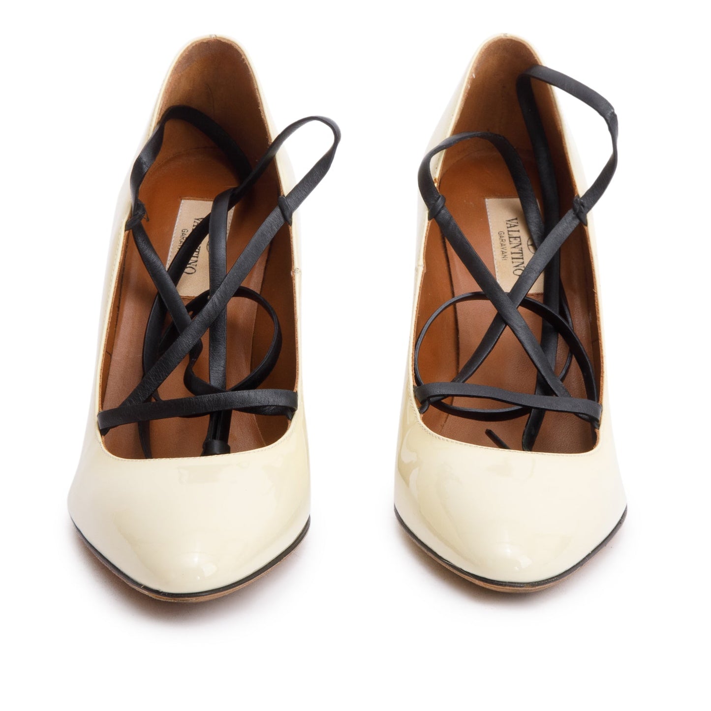 Valentino Neutral Patent Leather Bianca Lace Up Pumps, Size 37