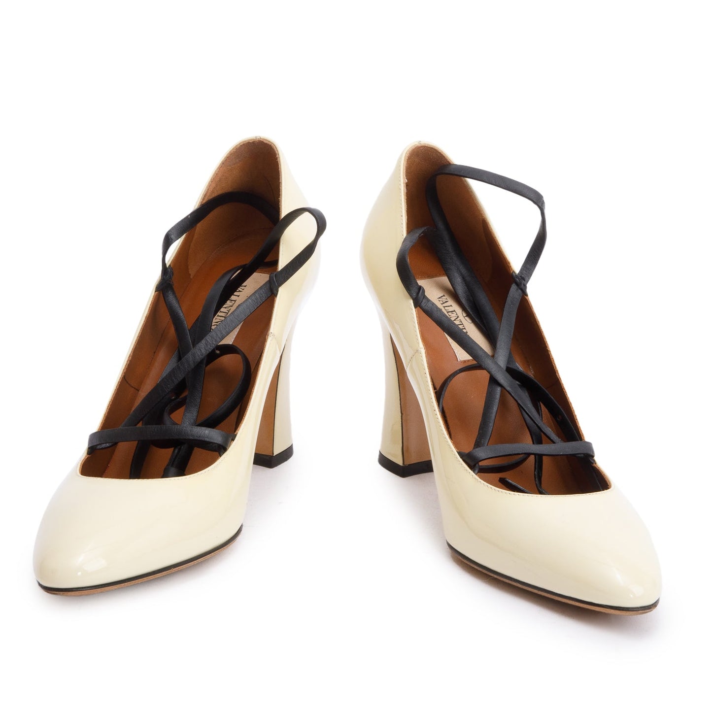Valentino Neutral Patent Leather Bianca Lace Up Pumps, Size 37