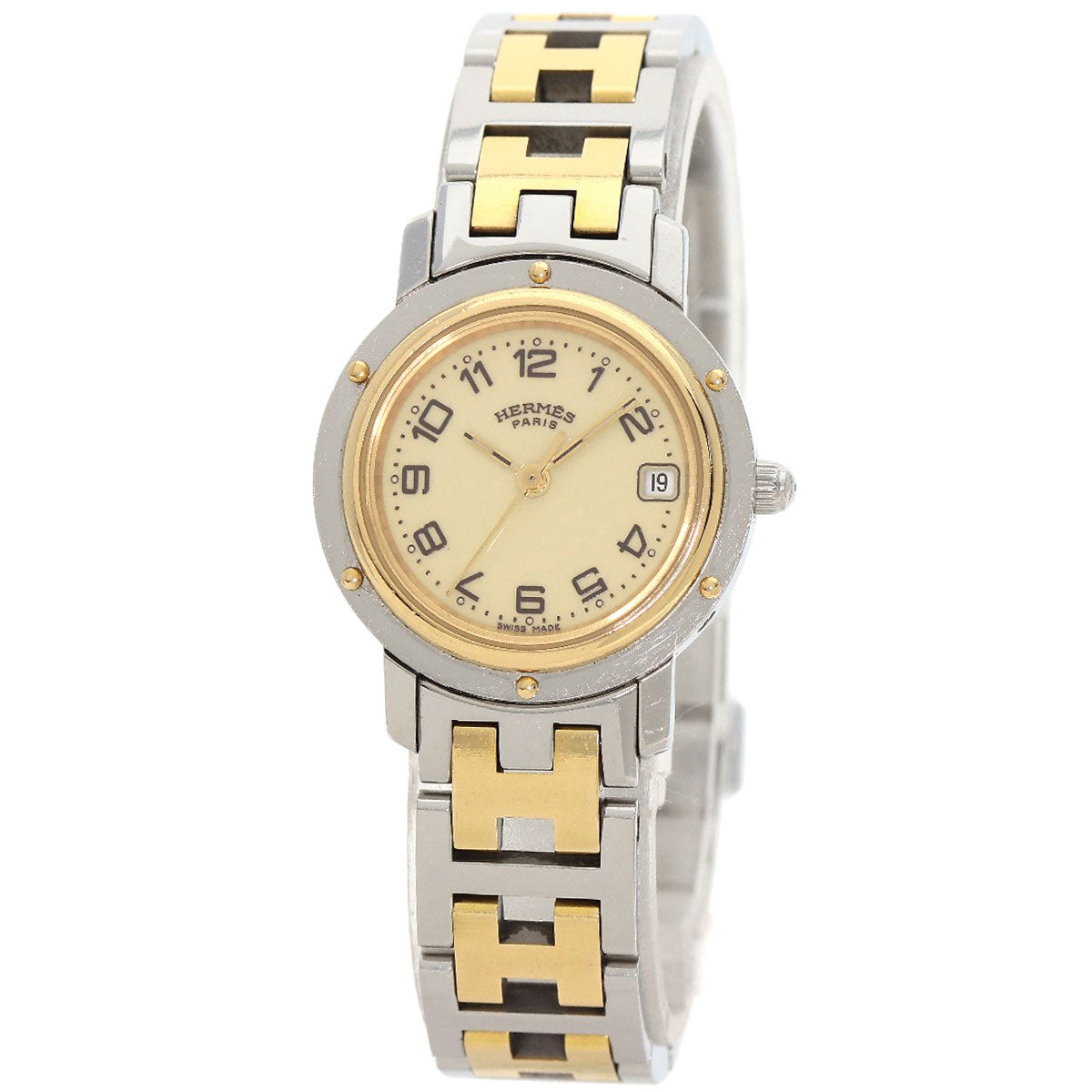 HERMES Watches Quartz CL4.220 Stainless Steel , SSxGP gold Clipper Ivory dial Women