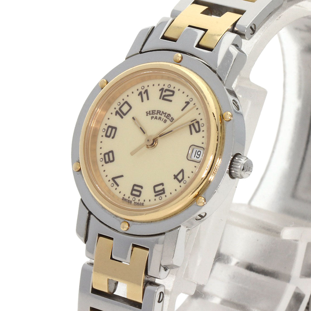 HERMES Watches Quartz CL4.220 Stainless Steel , SSxGP gold Clipper Ivory dial Women