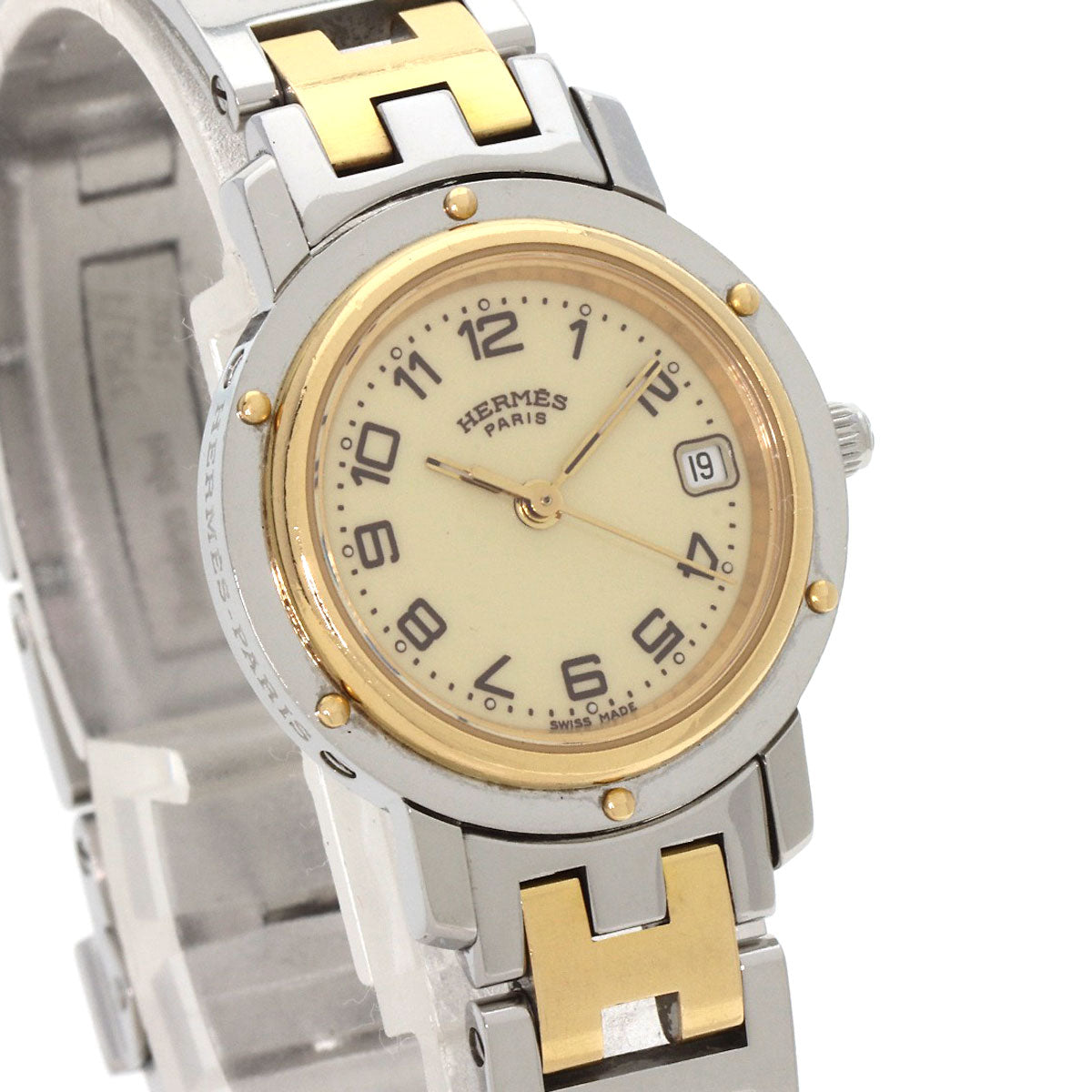 HERMES Watches Quartz CL4.220 Stainless Steel , SSxGP gold Clipper Ivory dial Women
