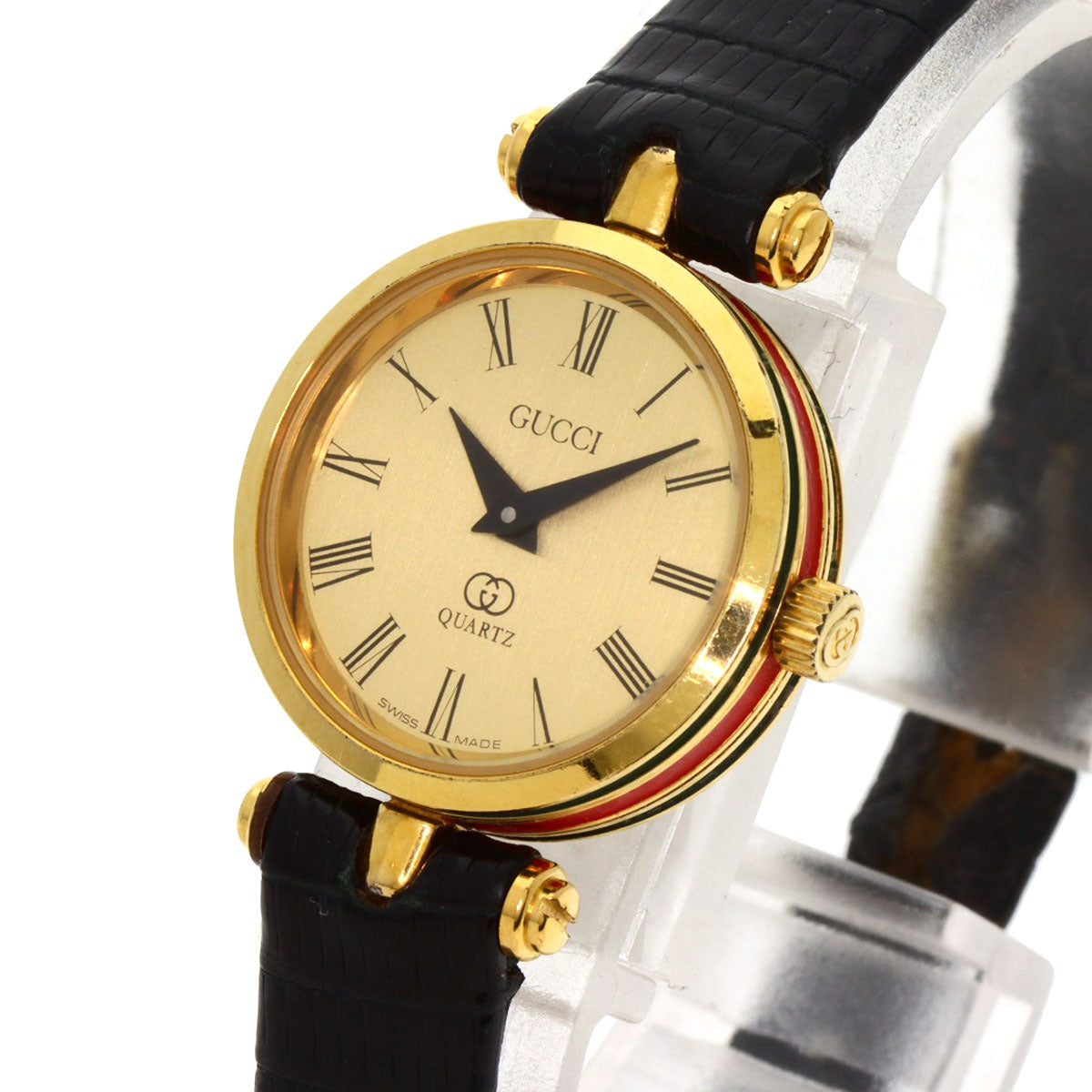 GUCCI Watches Quartz Gold Plated, Leather gold Sherry line gold dial Women