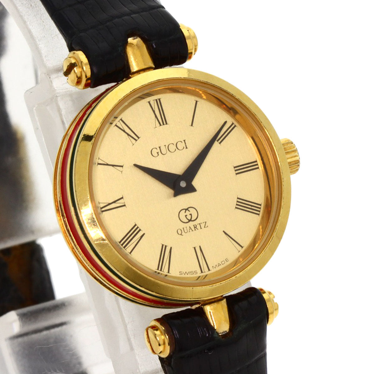 GUCCI Watches Quartz Gold Plated, Leather gold Sherry line gold dial Women