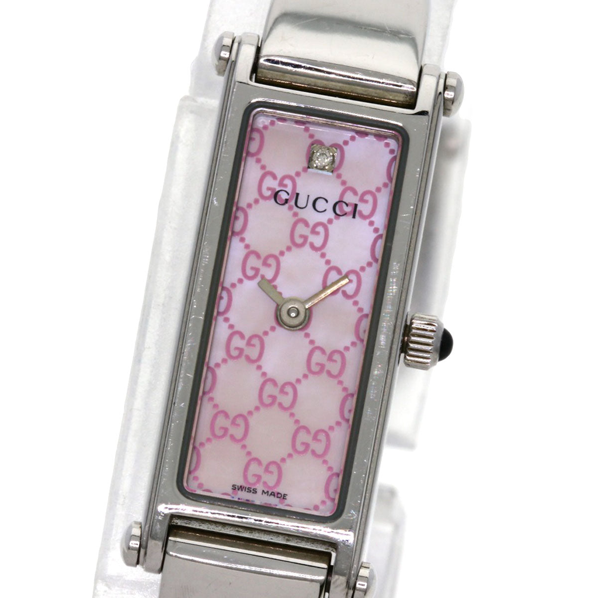 GUCCI Watches Quartz 1500L Stainless Steel , Stainless Steel Silver Square face Pink shell dial Women