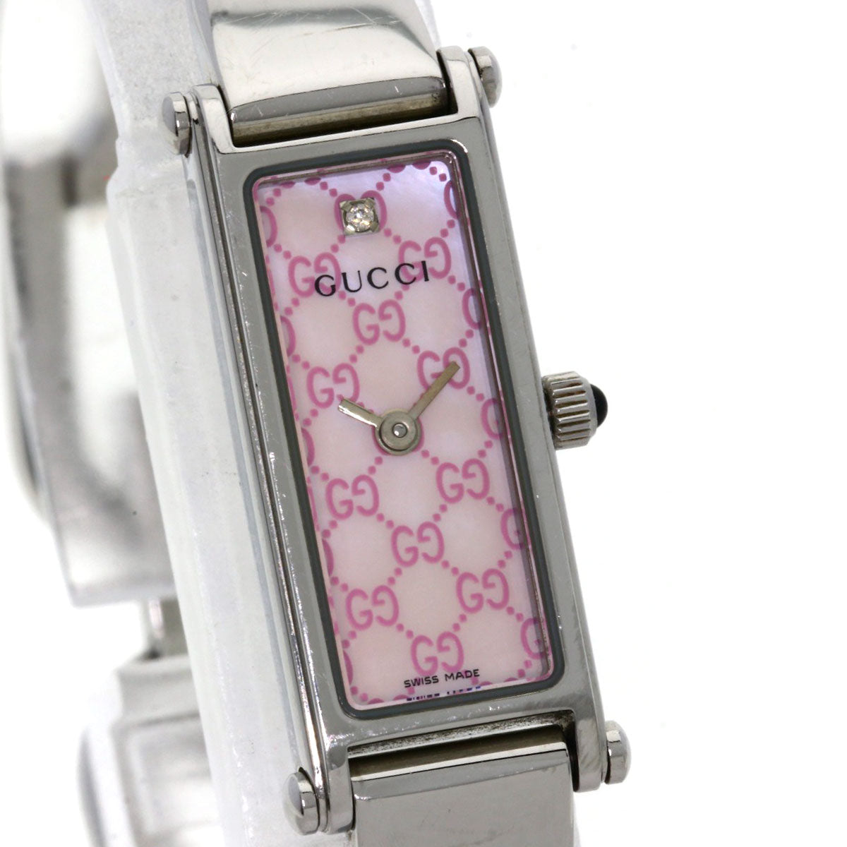 GUCCI Watches Quartz 1500L Stainless Steel , Stainless Steel Silver Square face Pink shell dial Women