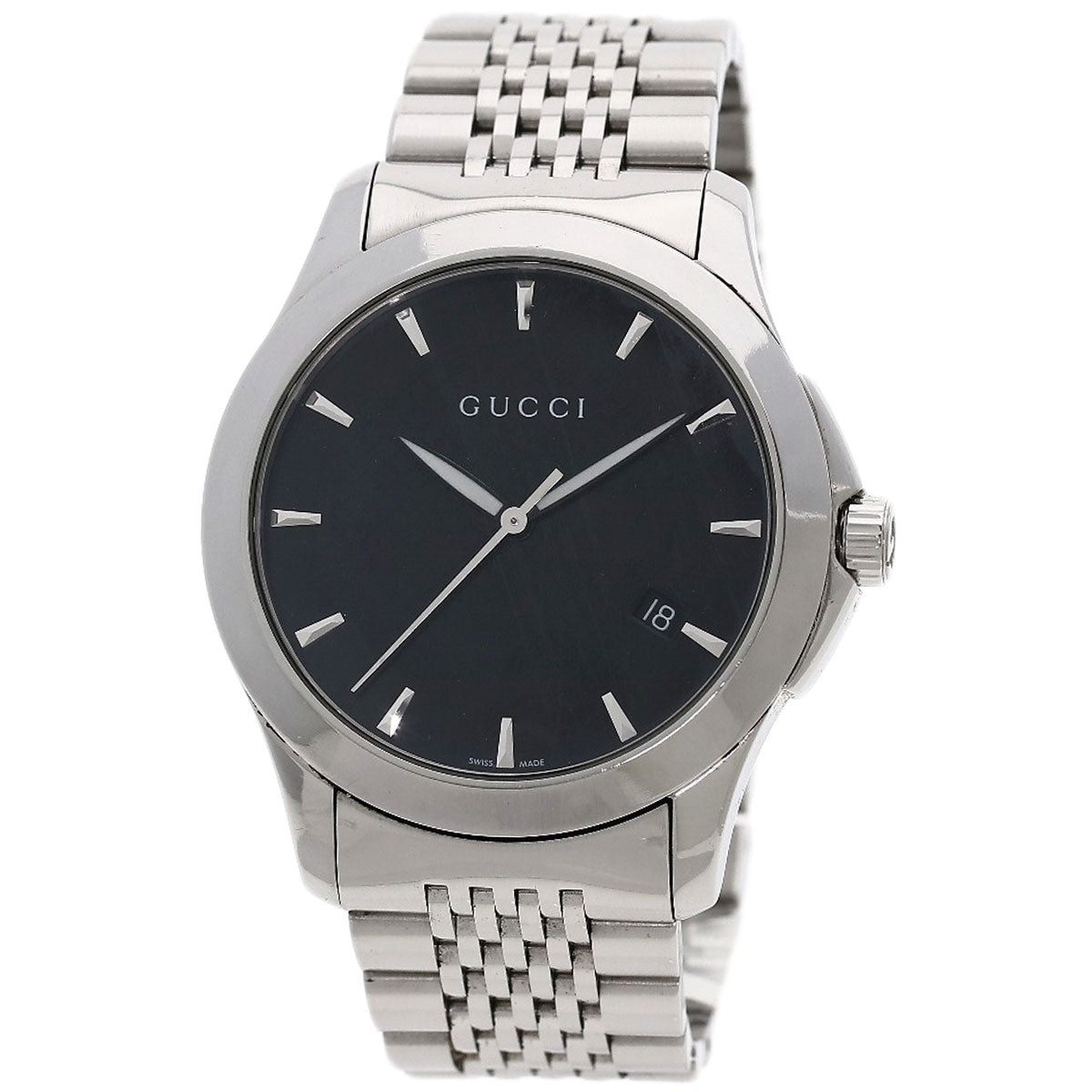 GUCCI Watches Quartz 126.4 Stainless Steel , Stainless Steel Silver G timeless black dial mens