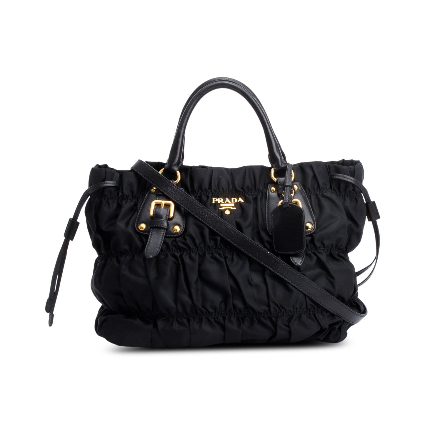 Prada Black Leather-Trimmed Tessuto Gaufre Tote