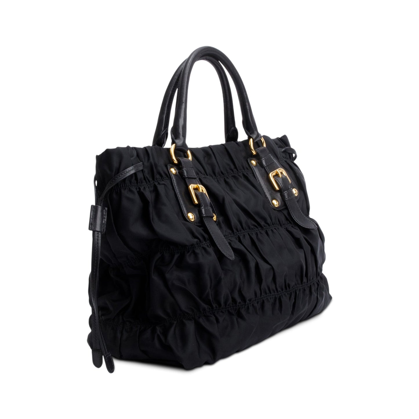 Prada Black Leather-Trimmed Tessuto Gaufre Tote