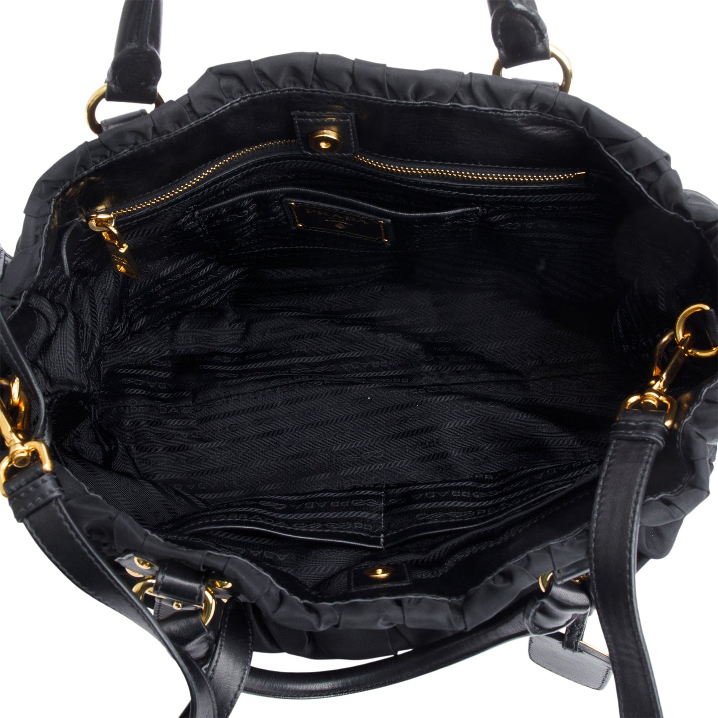 Prada Black Leather-Trimmed Tessuto Gaufre Tote
