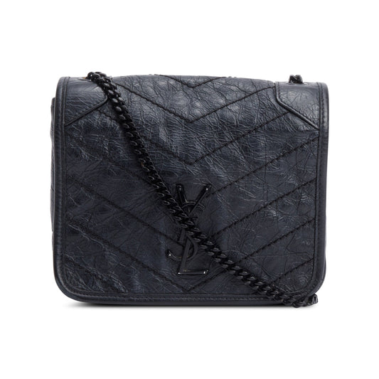 Saint Laurent Black Crinkled Calfskin Matelasse Niki Chain Wallet