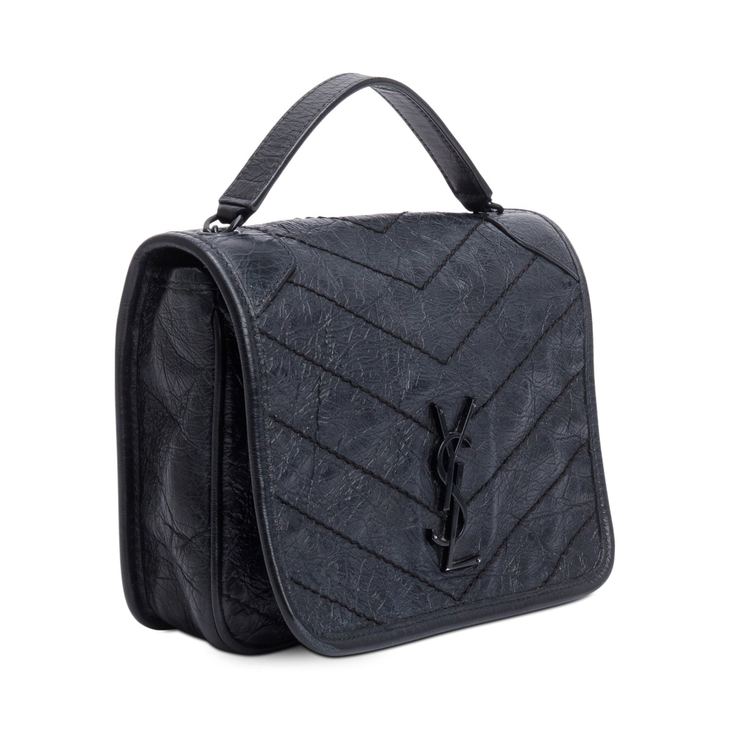 Saint Laurent Black Crinkled Calfskin Matelasse Niki Chain Wallet
