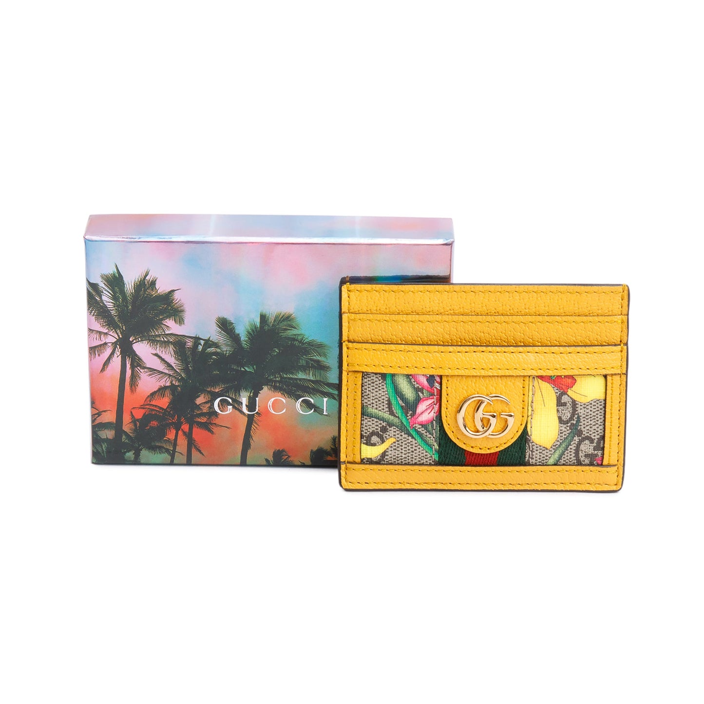 Gucci Yellow Calfskin Leather Flora Ophidia Card Holder