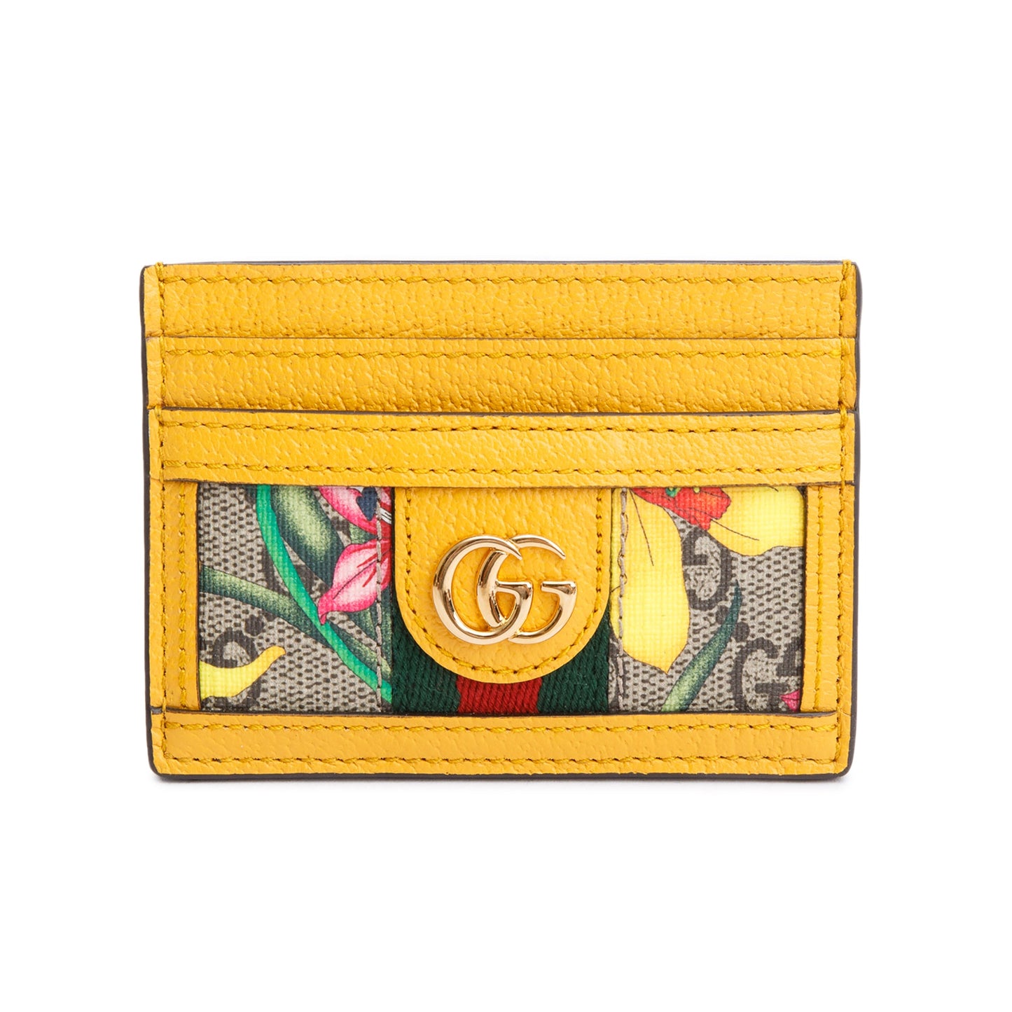 Gucci Yellow Calfskin Leather Flora Ophidia Card Holder
