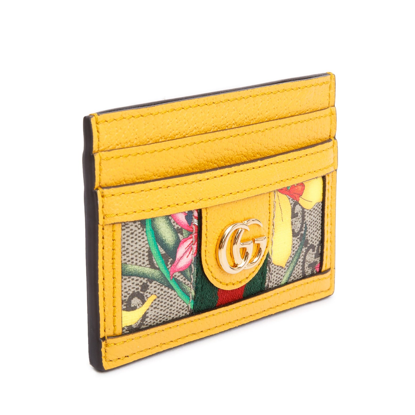 Gucci Yellow Calfskin Leather Flora Ophidia Card Holder