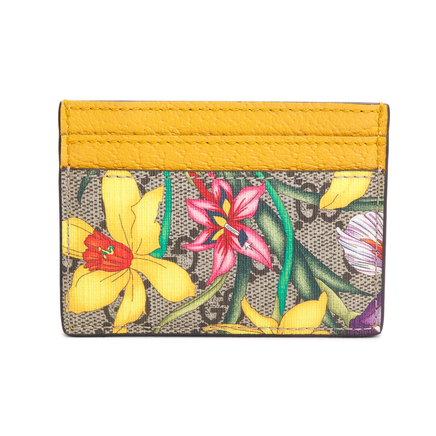 Gucci Yellow Calfskin Leather Flora Ophidia Card Holder