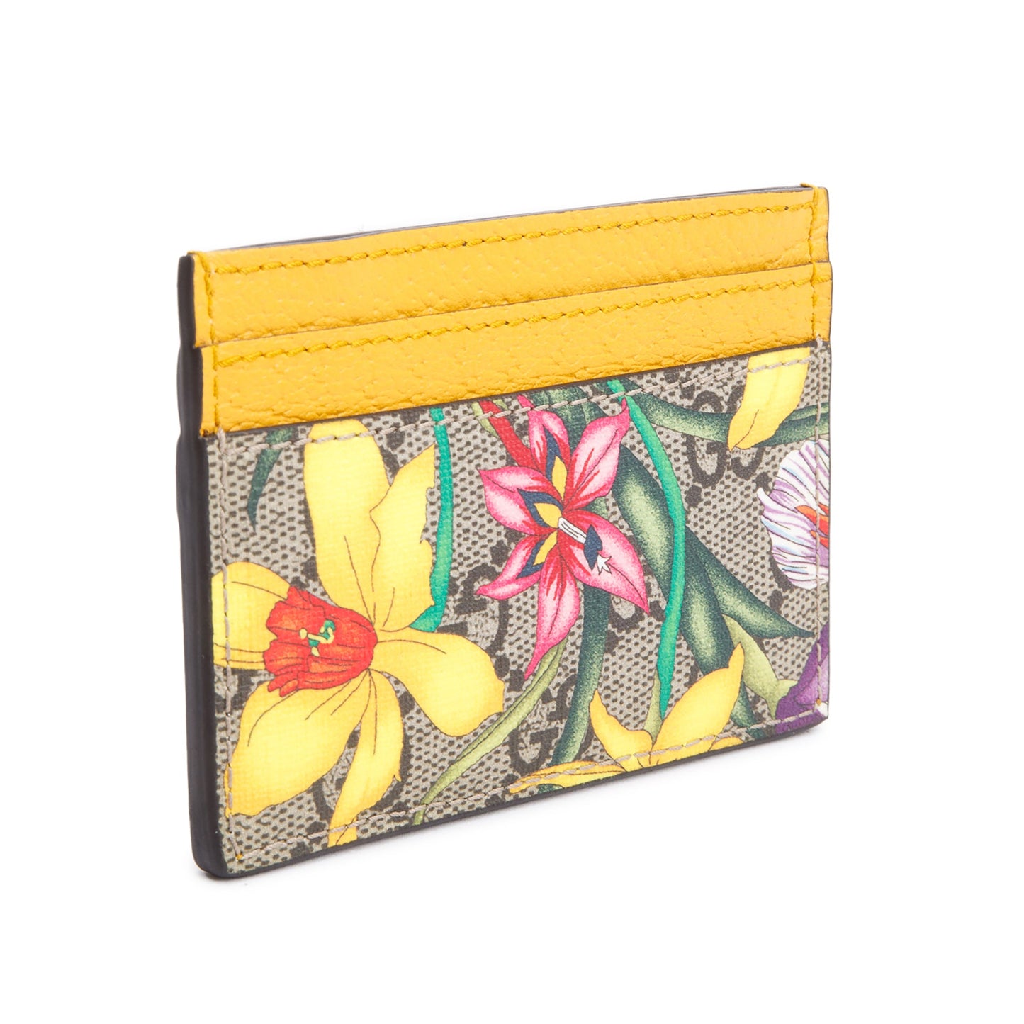 Gucci Yellow Calfskin Leather Flora Ophidia Card Holder