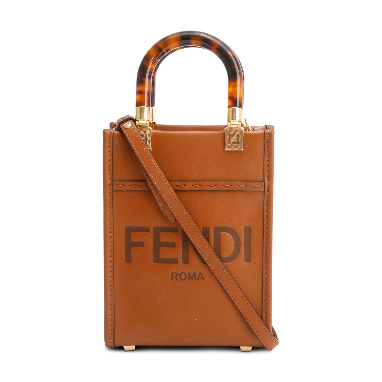 Fendi Brown Calfskin Leather Mini Sunshine Shopper Tote