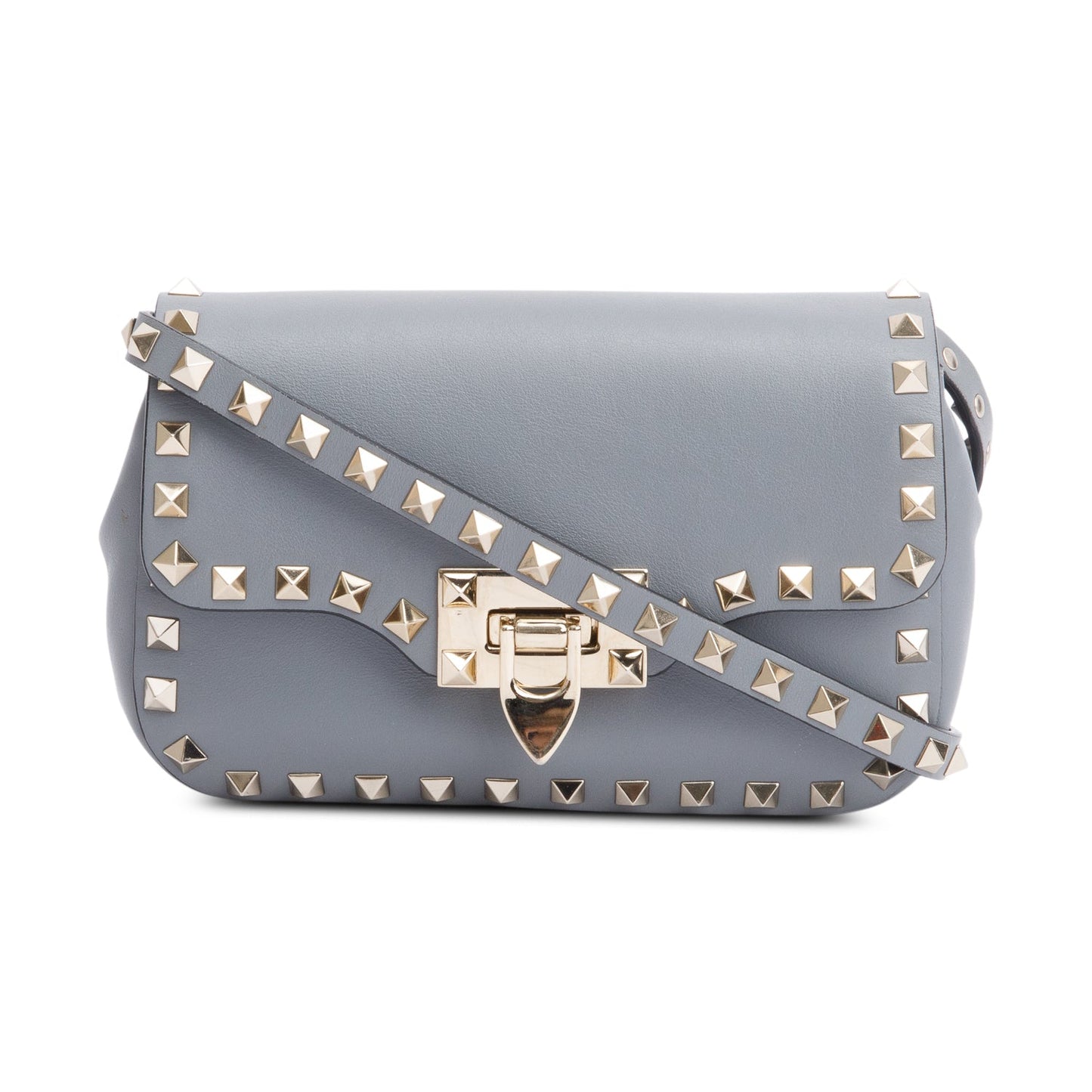 Valentino Grey Calfskin Leather Rockstud Crossbody Bag