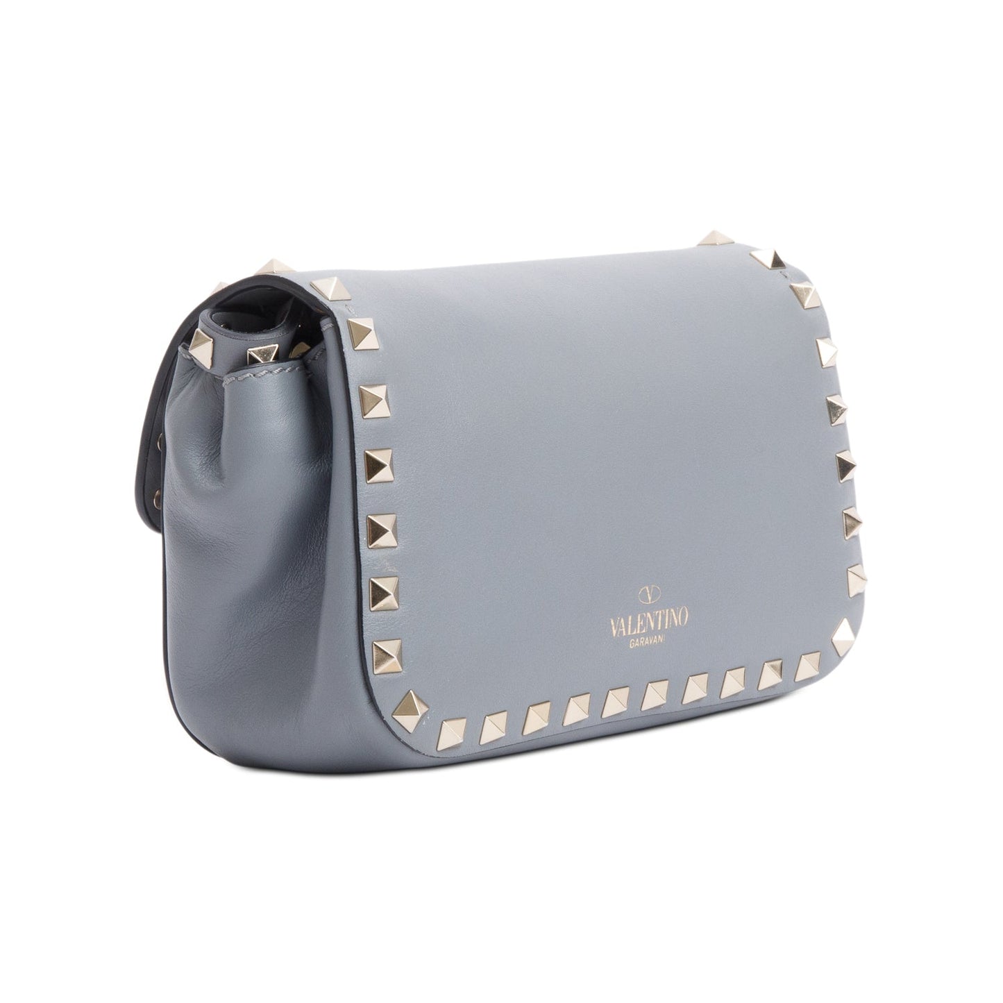 Valentino Grey Calfskin Leather Rockstud Crossbody Bag