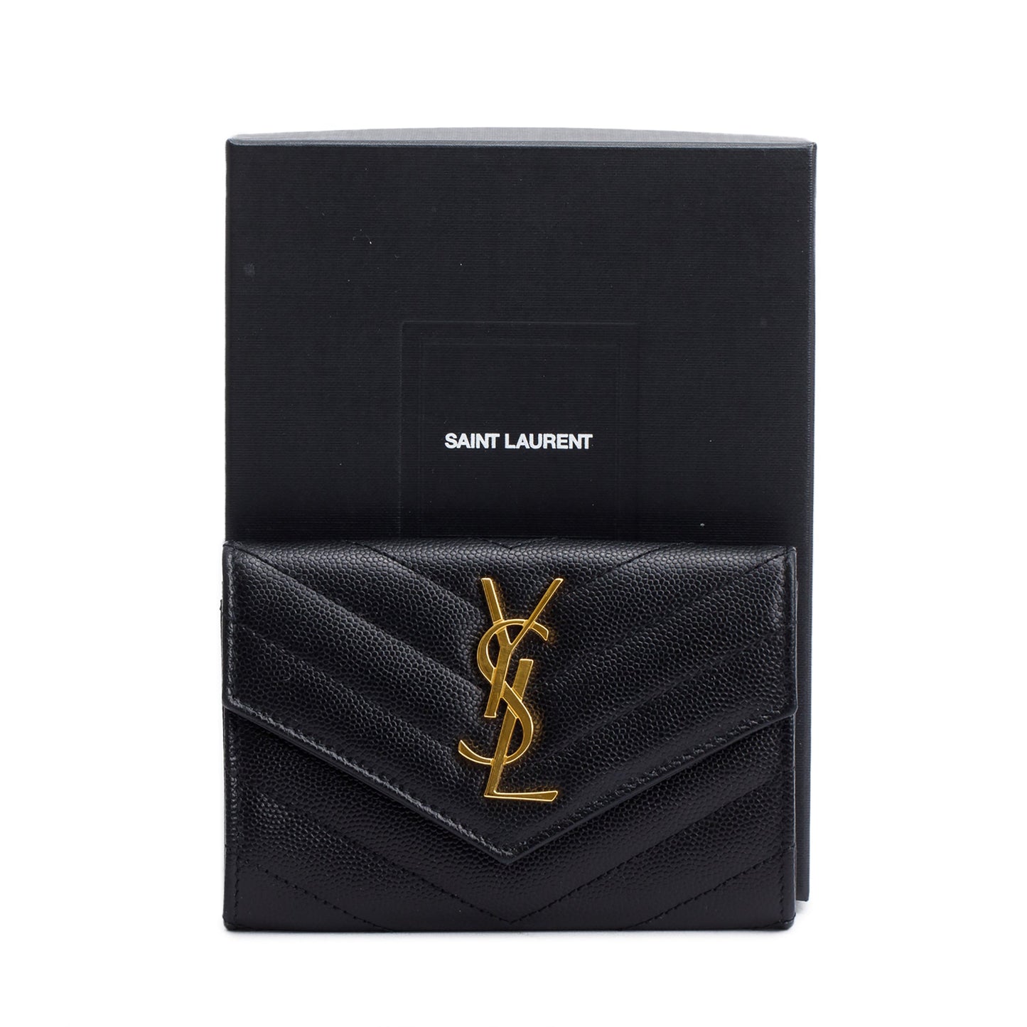 Saint Laurent 2020 Black Grain De Poudre Cassandre Matelasse Small Envelope Wallet