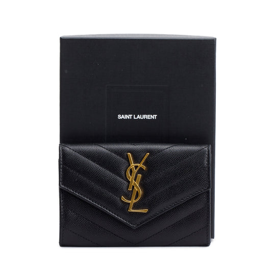 Saint Laurent 2020 Black Grain De Poudre Cassandre Matelasse Small Envelope Wallet