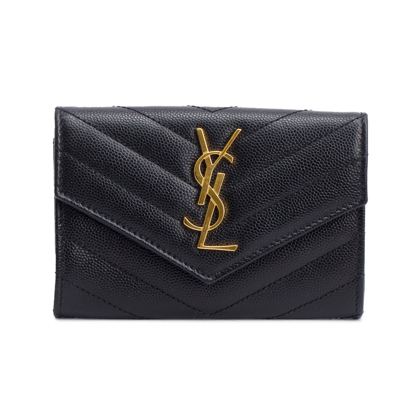 Saint Laurent 2020 Black Grain De Poudre Cassandre Matelasse Small Envelope Wallet
