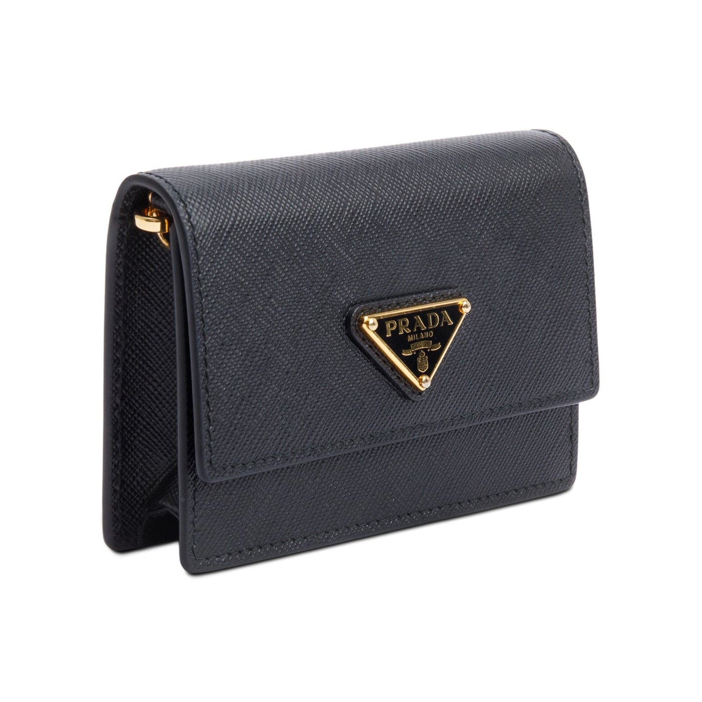 Prada Black Saffiano Metal Card Holder on Chain