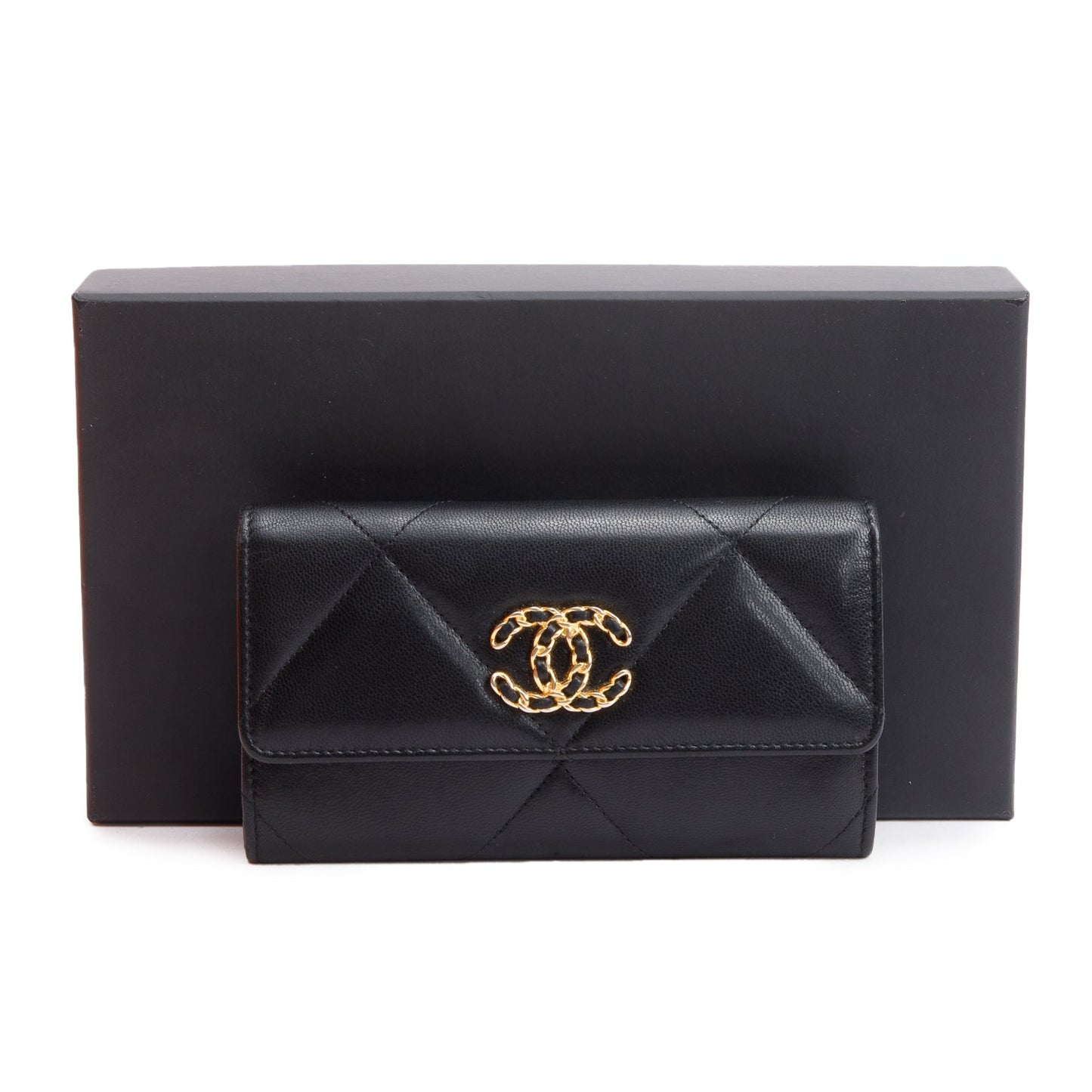 Chanel Black Leather 19 Flap Wallet