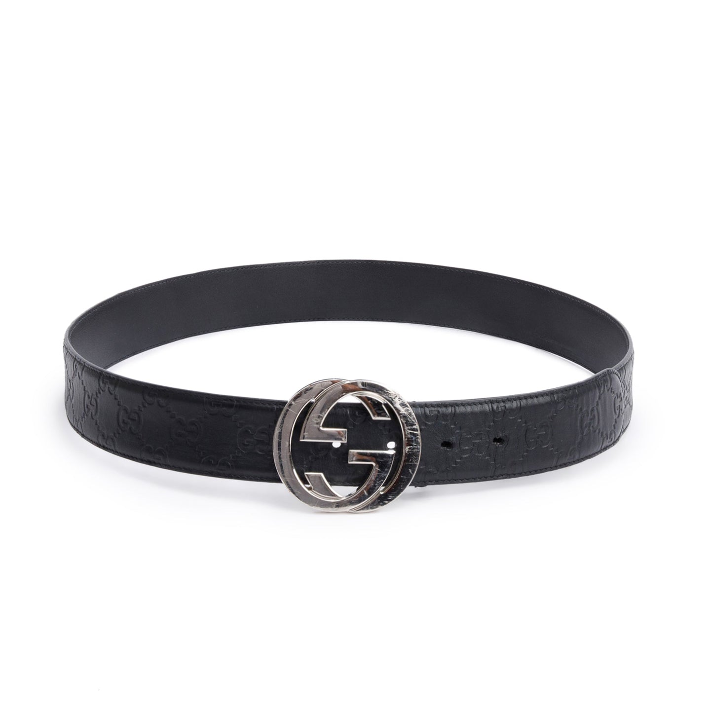 Gucci Black Signature Leather Interlocking G Logo Belt 95 38