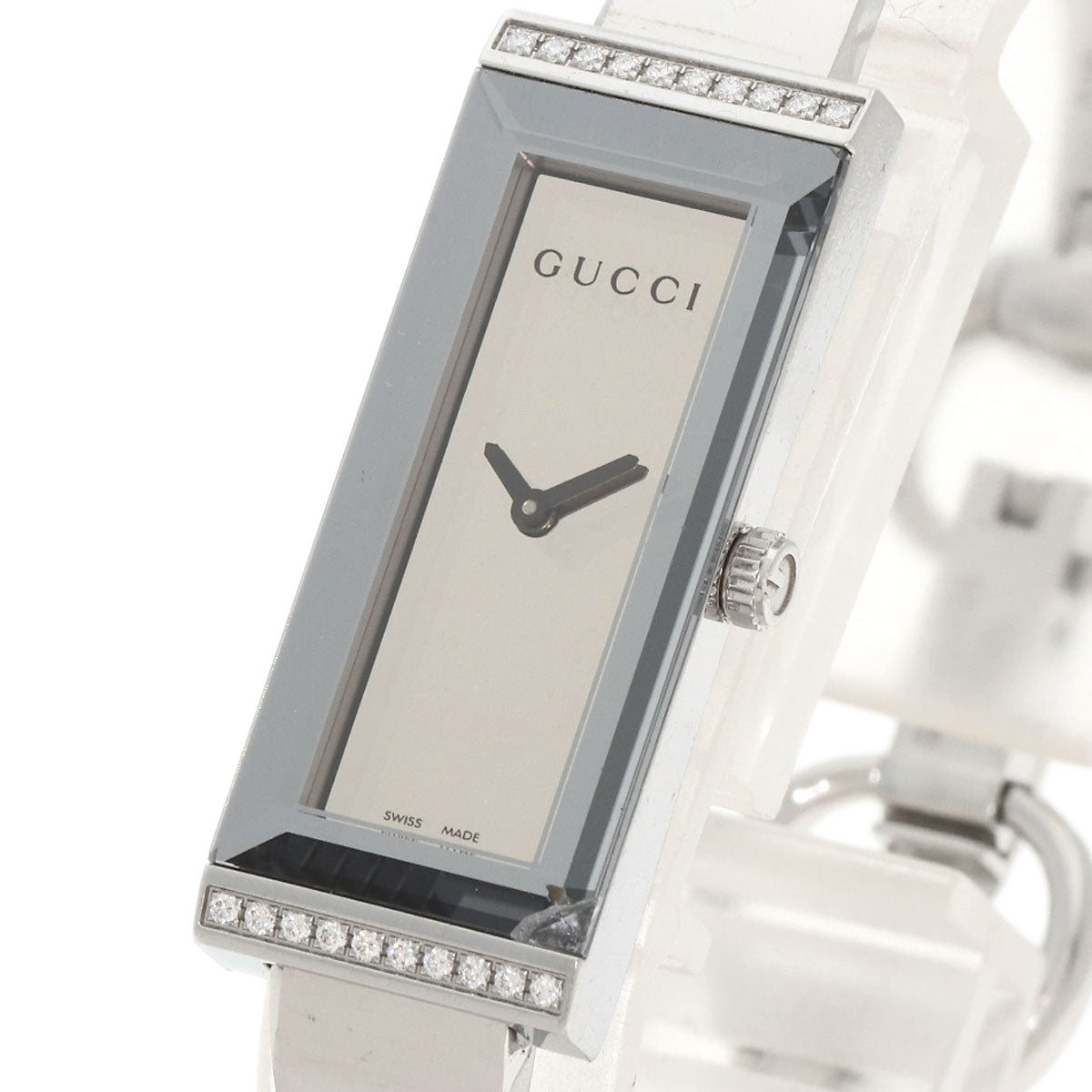 GUCCI Watches Quartz 127.5 Stainless Steel , Stainless Steel Silver Square Face Bezel Diamond mirror dial Women