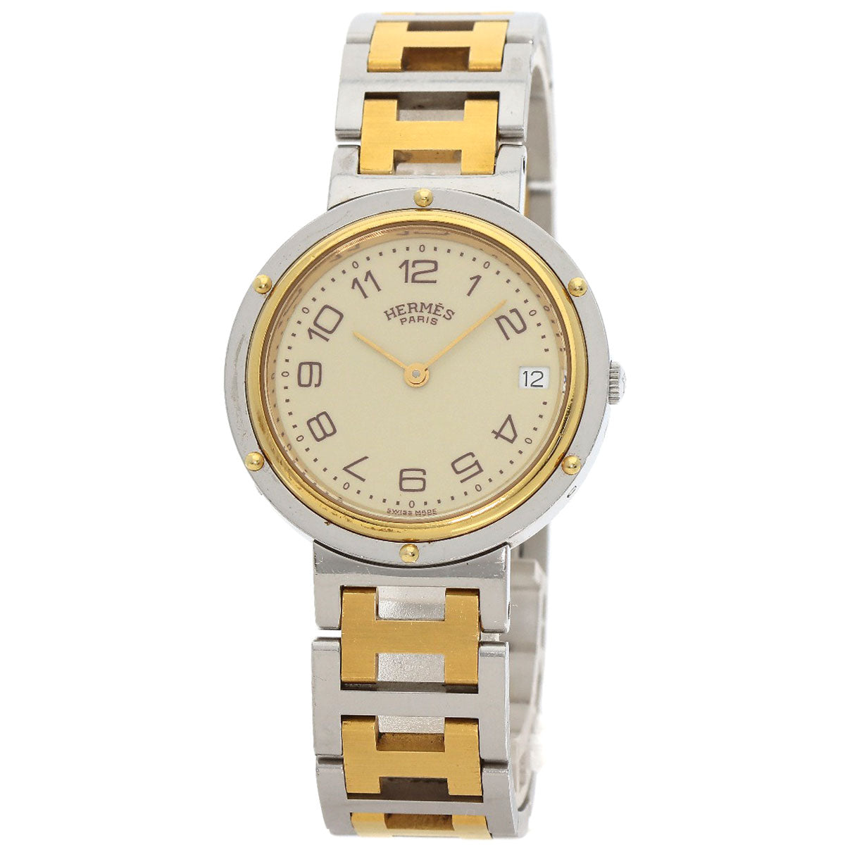 HERMES Watches Quartz Stainless Steel , SSxGP gold Clipper Old Belt cream dial mens