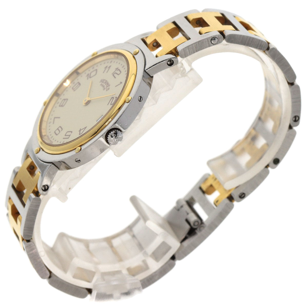 HERMES Watches Quartz Stainless Steel , SSxGP gold Clipper Old Belt cream dial mens