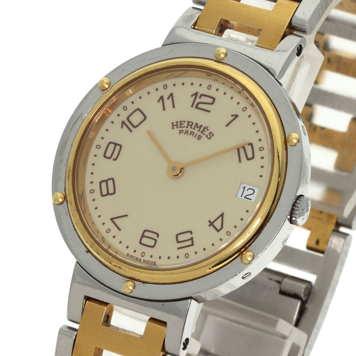 HERMES Watches Quartz Stainless Steel , SSxGP gold Clipper Old Belt cream dial mens