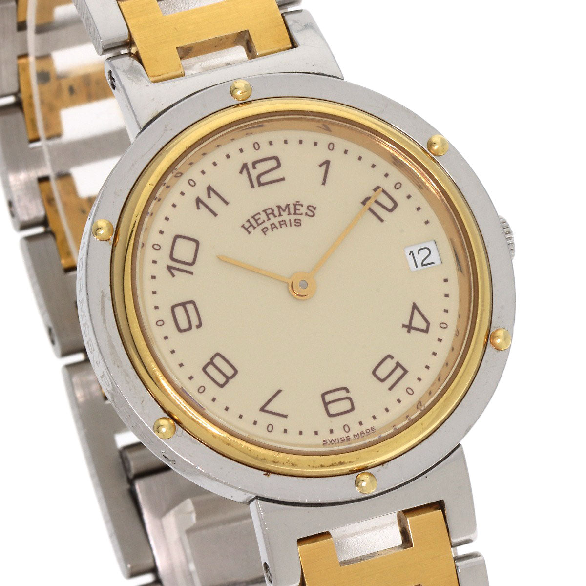 HERMES Watches Quartz Stainless Steel , SSxGP gold Clipper Old Belt cream dial mens