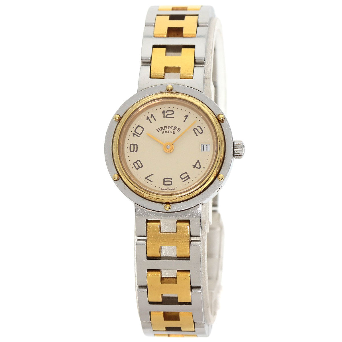 HERMES Watches Quartz Stainless Steel , SSxGP gold Clipper Old Belt cream dial Women