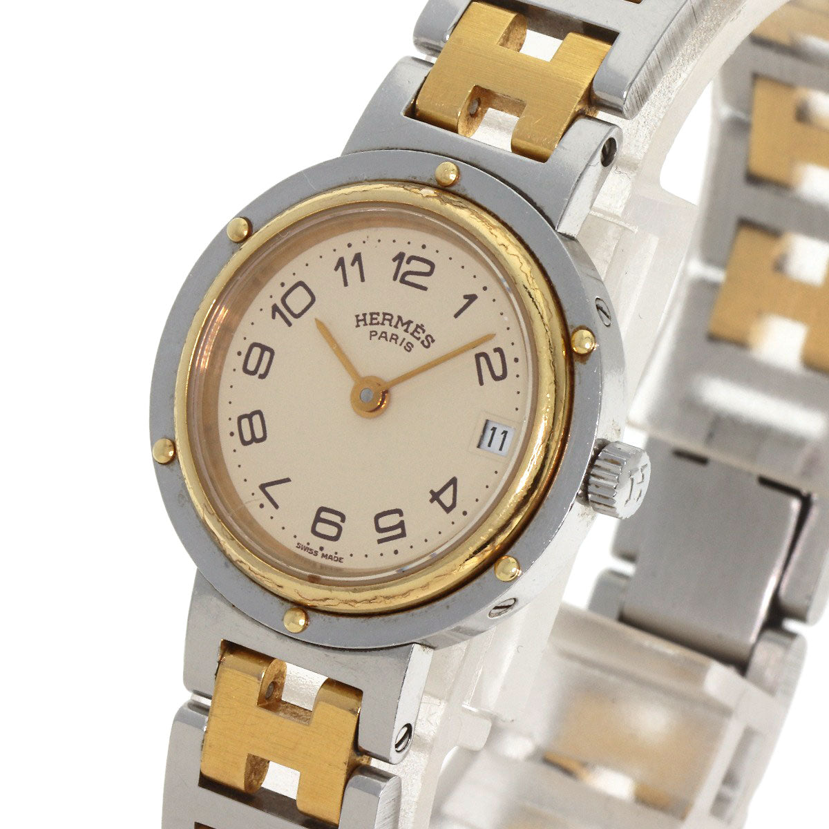 HERMES Watches Quartz Stainless Steel , SSxGP gold Clipper Old Belt cream dial Women