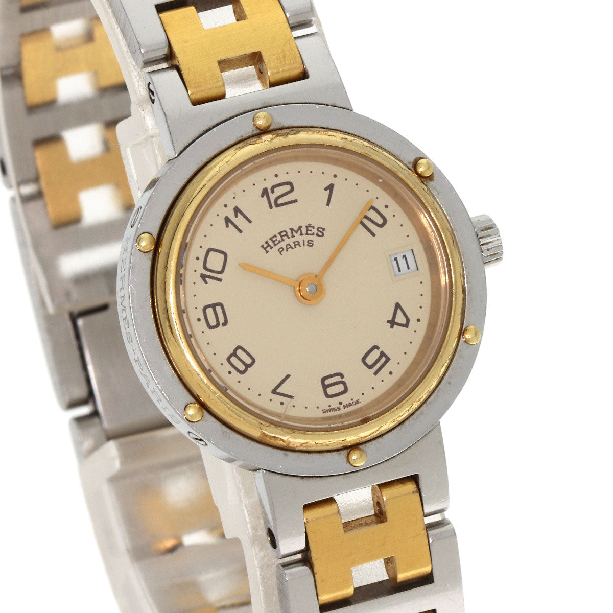 HERMES Watches Quartz Stainless Steel , SSxGP gold Clipper Old Belt cream dial Women