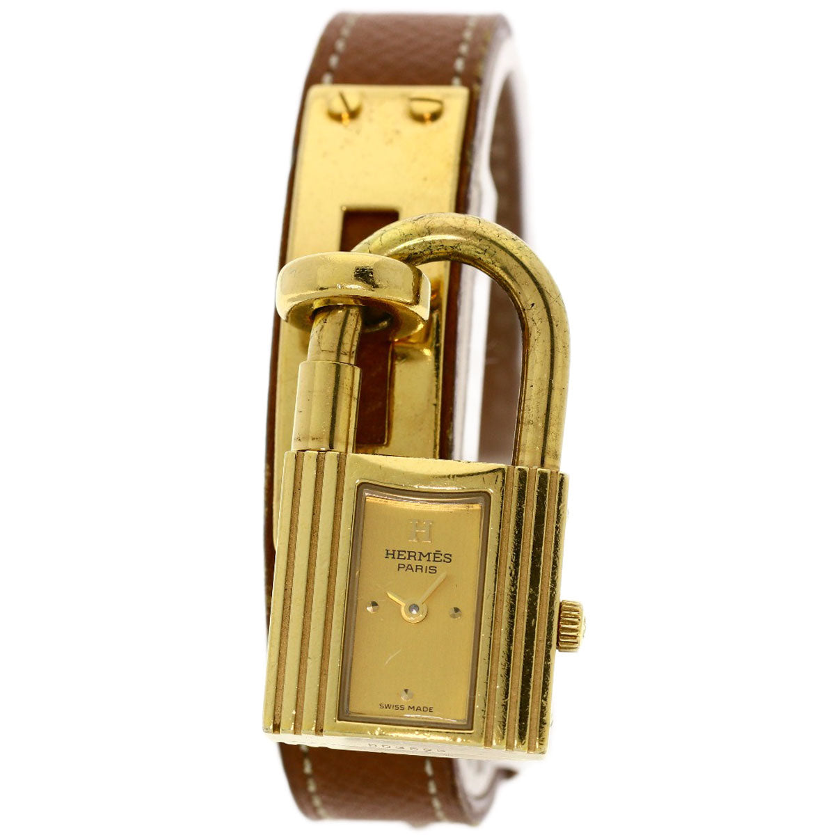 HERMES Watches Quartz Gold Plated, Leather gold Kelly watch gold dial Women