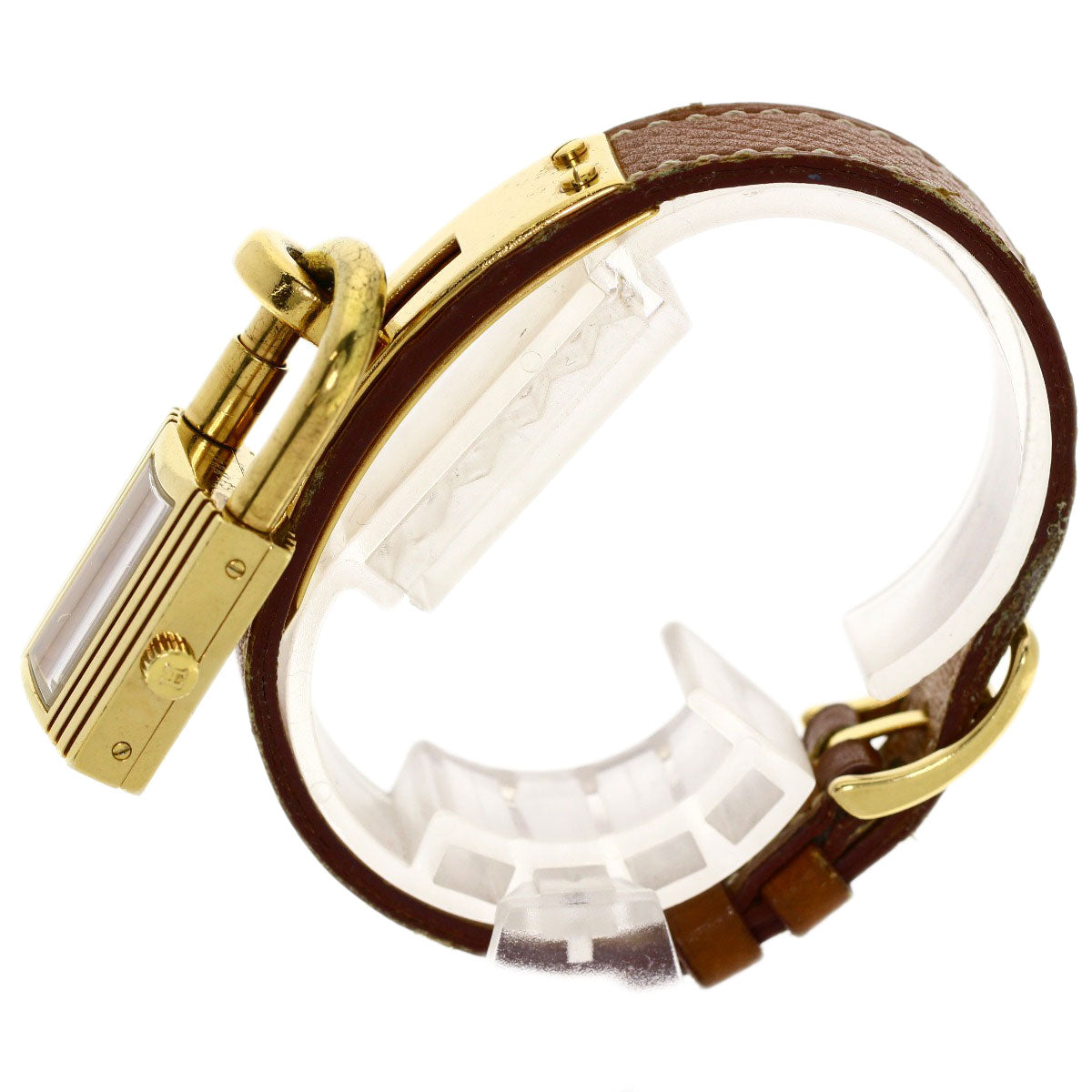 HERMES Watches Quartz Gold Plated, Leather gold Kelly watch gold dial Women
