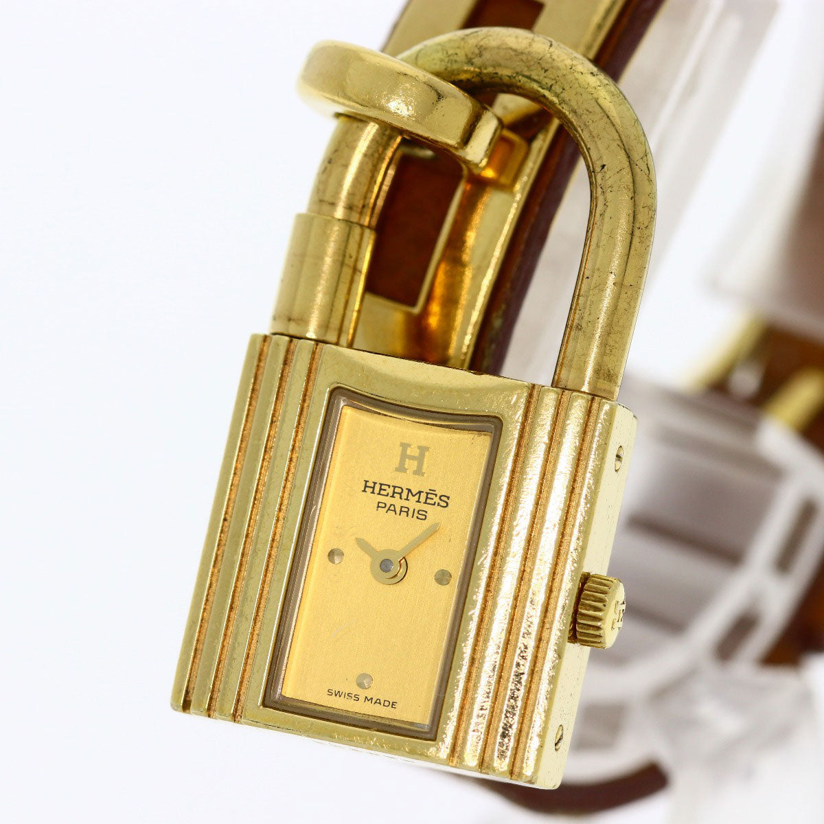 HERMES Watches Quartz Gold Plated, Leather gold Kelly watch gold dial Women