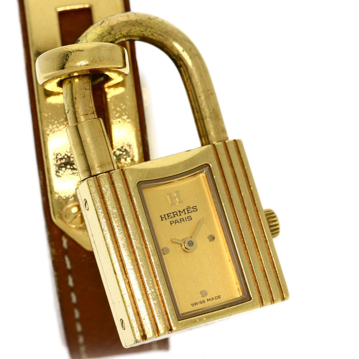 HERMES Watches Quartz Gold Plated, Leather gold Kelly watch gold dial Women