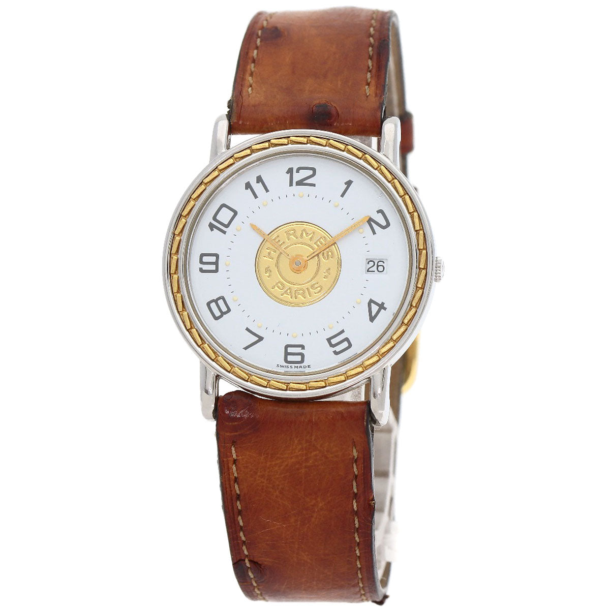 HERMES Watches Quartz Stainless Steel, Leather gold Serie white dial mens