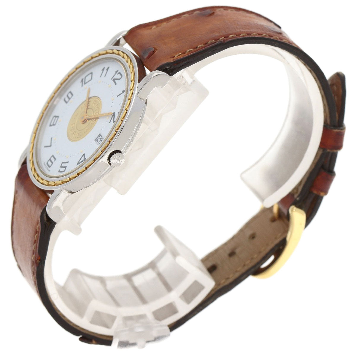 HERMES Watches Quartz Stainless Steel, Leather gold Serie white dial mens