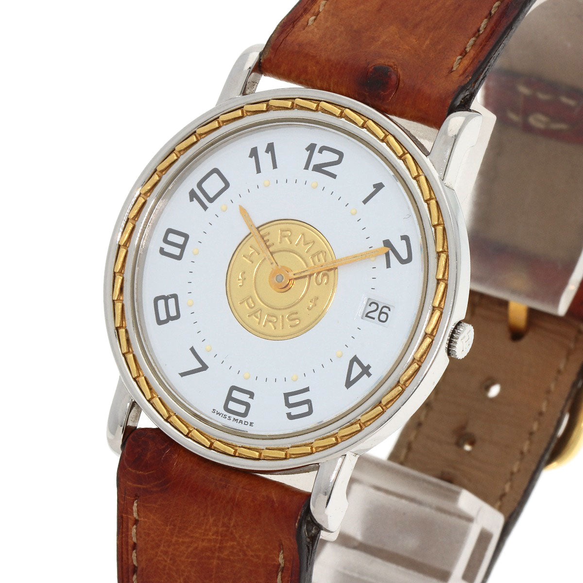HERMES Watches Quartz Stainless Steel, Leather gold Serie white dial mens