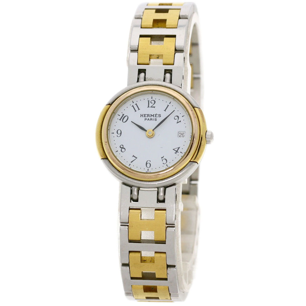 HERMES Watches Quartz Stainless Steel, Combination Silver Windsor white dial Women